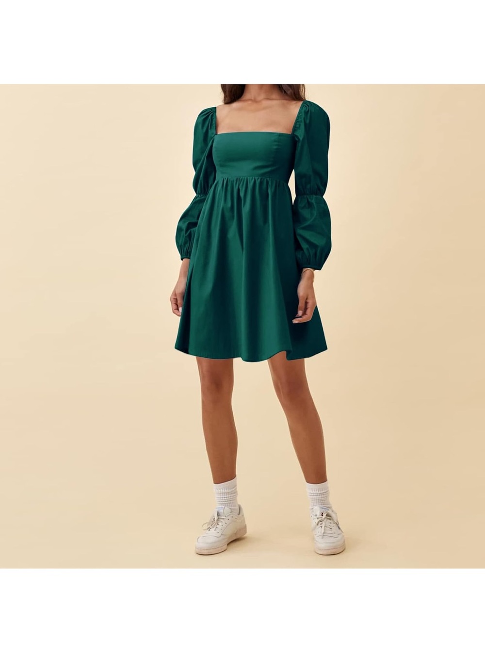 Women's Square Neck Puff Sleeve Mini Dress Size Large.